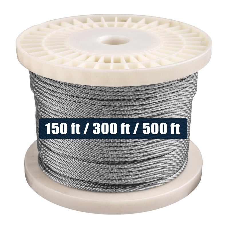 HarborCraft 300 Feet 1/8" 316 Stainless Steel Wire Rope Aircraft Cable for Deck Cable Railing Kits DIY Balustrades 7x7 - Image 1
